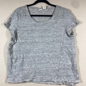 Lucy & Laurel Linen Top Sz XL Grey Short Sleeve Scoop Neck Casual Comfort‎